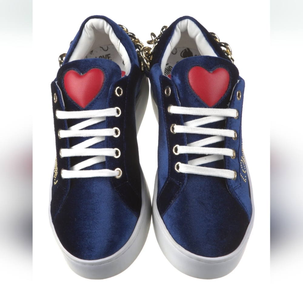 Love Moschino Blue and Red Heart Sneakers